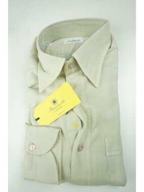 Giannetto Solid Beige Cotton Flannel Button Up Shirt 15 38 NEW